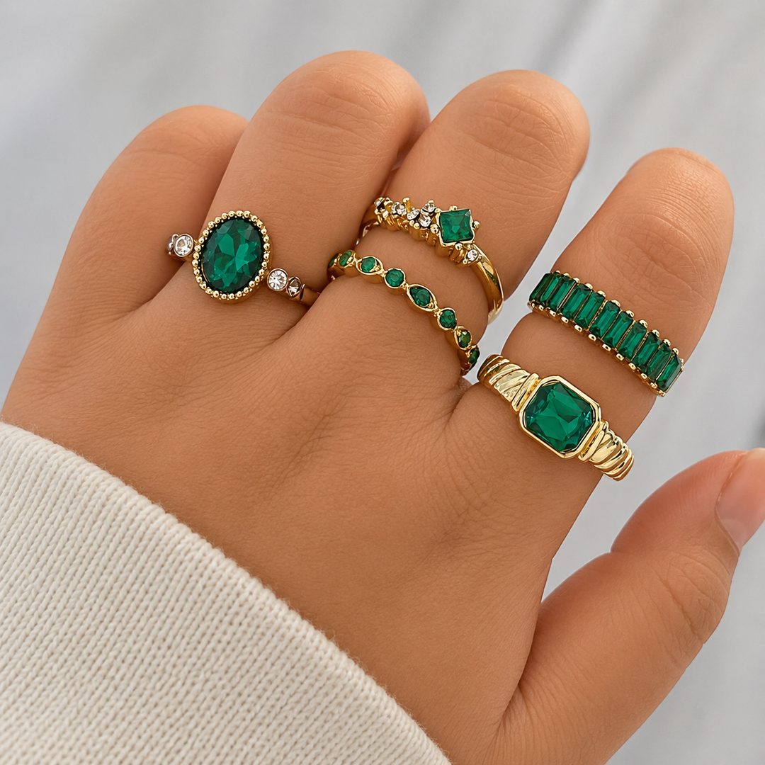 Pia Exquisite Emerald Ring Set | Goud