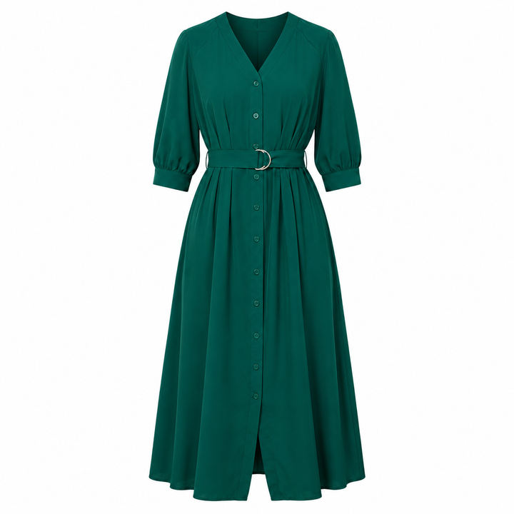 Clemence | Perfecte Maxi Jurk met Knopenfront voor de Feestdagen