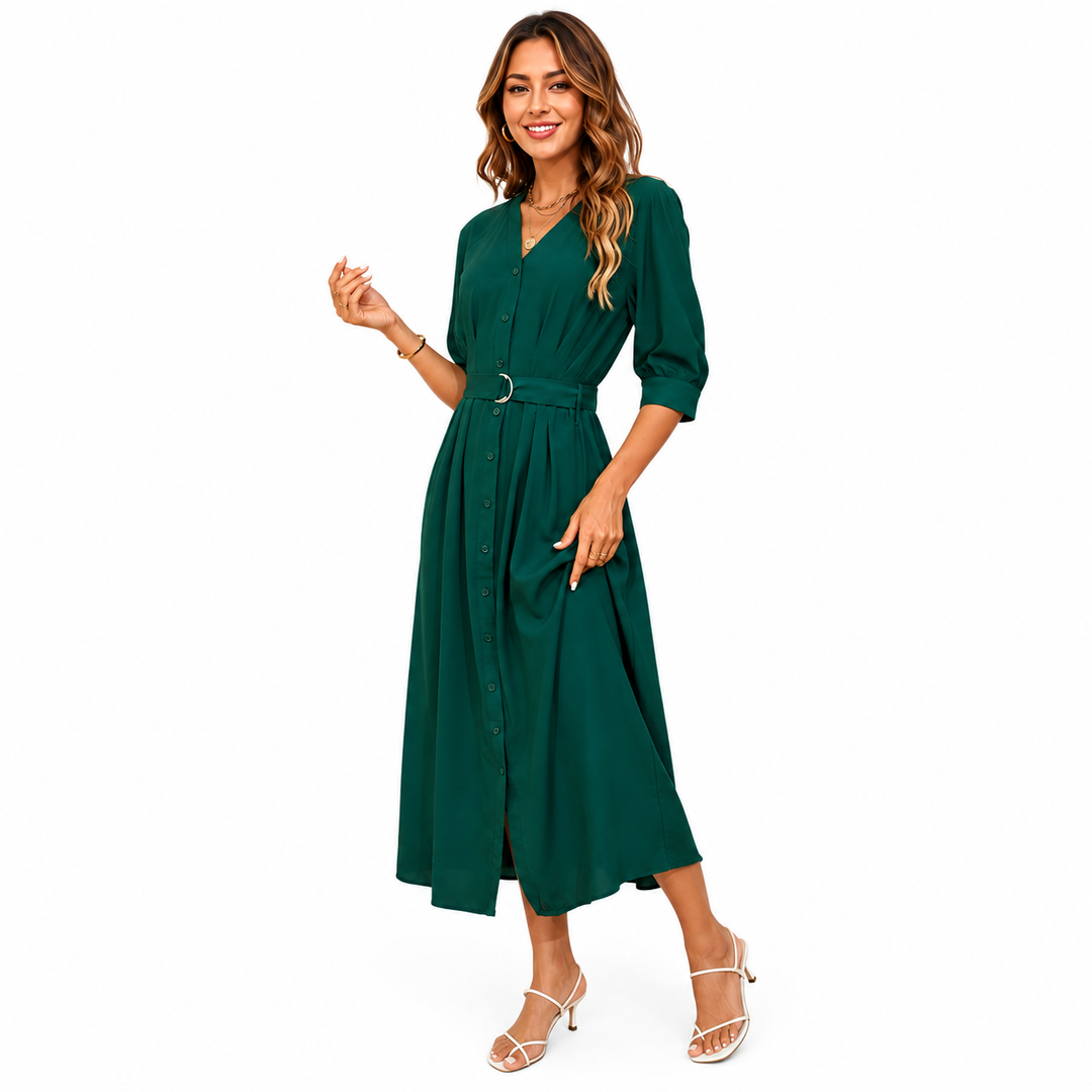 Clemence | Perfecte Maxi Jurk met Knopenfront voor de Feestdagen