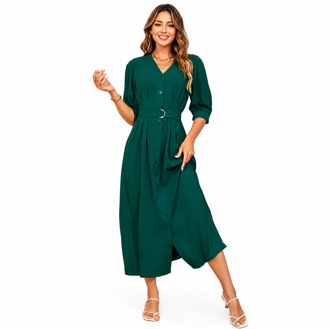 Clemence | Perfecte Maxi Jurk met Knopenfront voor de Feestdagen