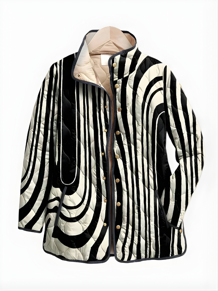Dames Gevoerde Jas met Abstracte Geometrische Print