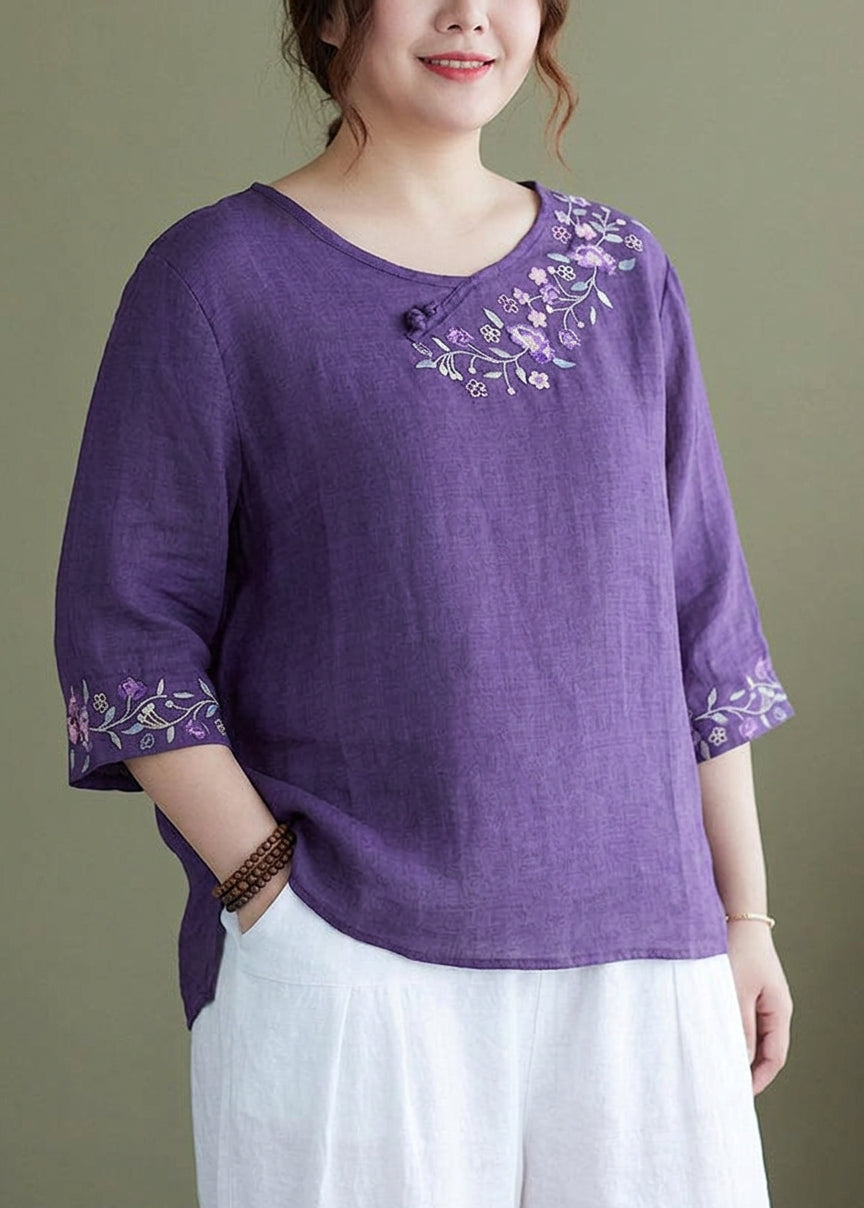 Delphine - Geborduurde zij-open Halve Mouw Top