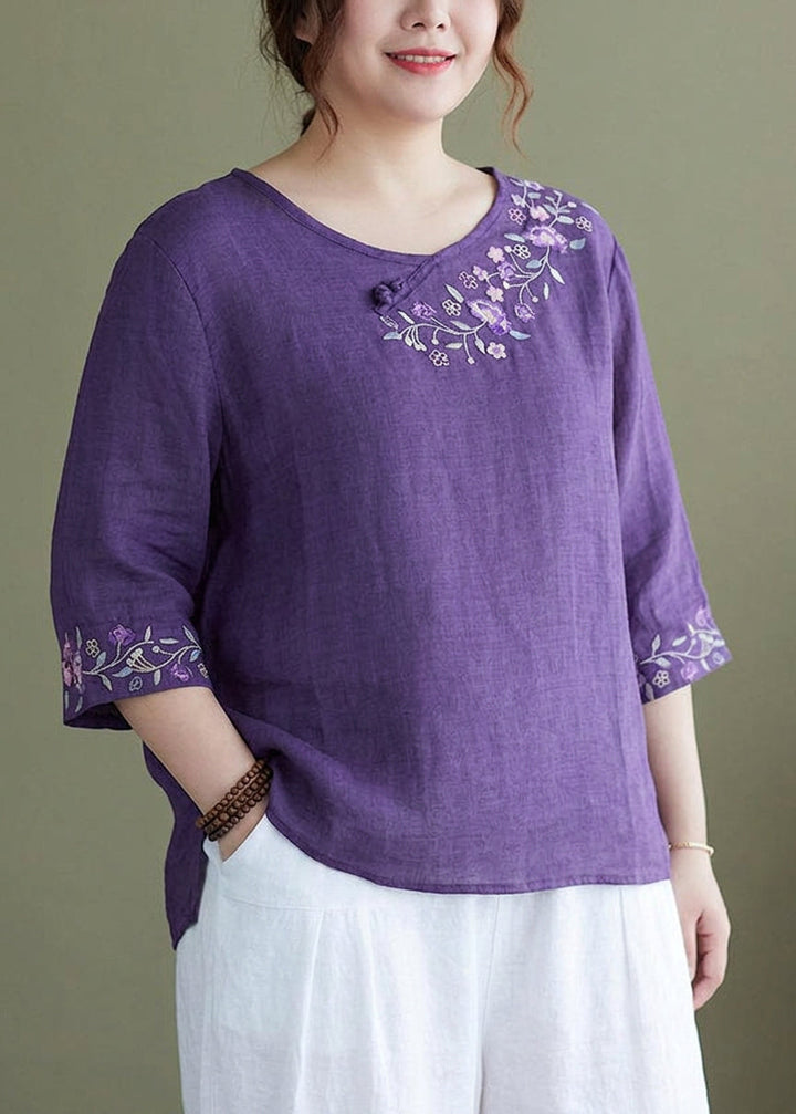 Delphine - Geborduurde zij-open Halve Mouw Top