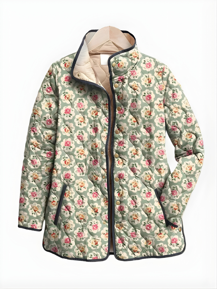 Dames Gequilteerde Jas met Vintage Bloemenprint