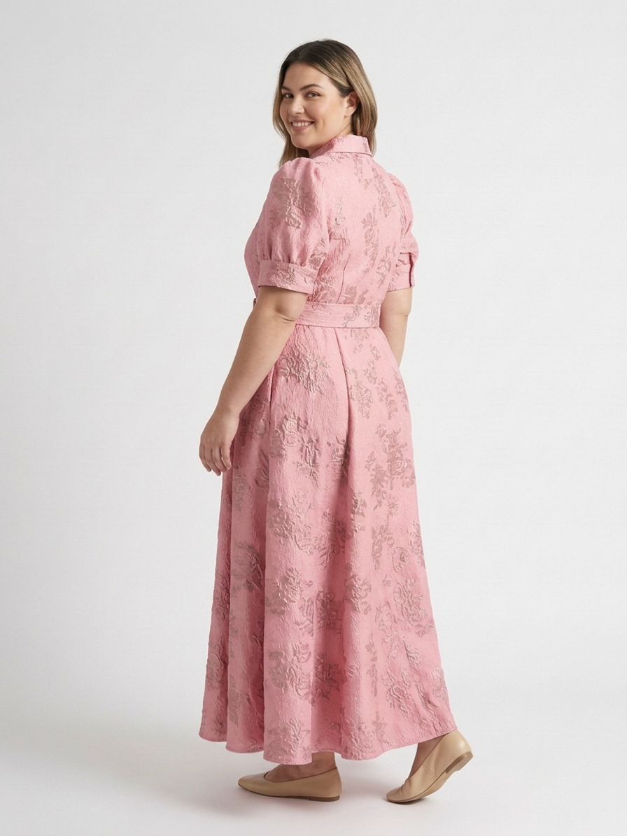 Lucienne | Korte Mouw Geknoopte Bloemige Textuur Maxi Hemdress