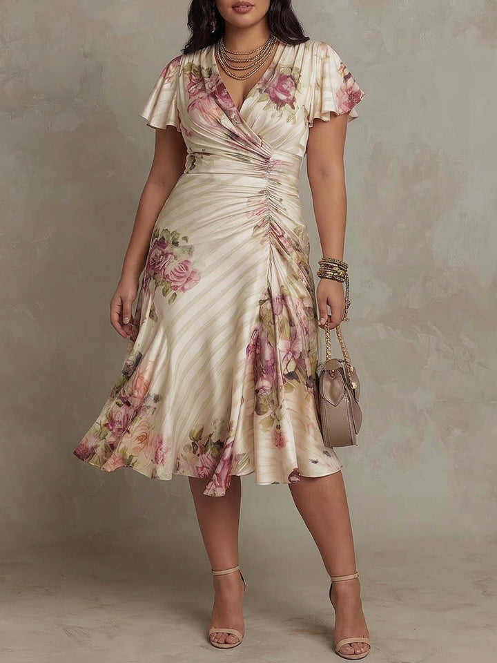 Thea | Vintage Bloemen Satijnen Midi Jurk