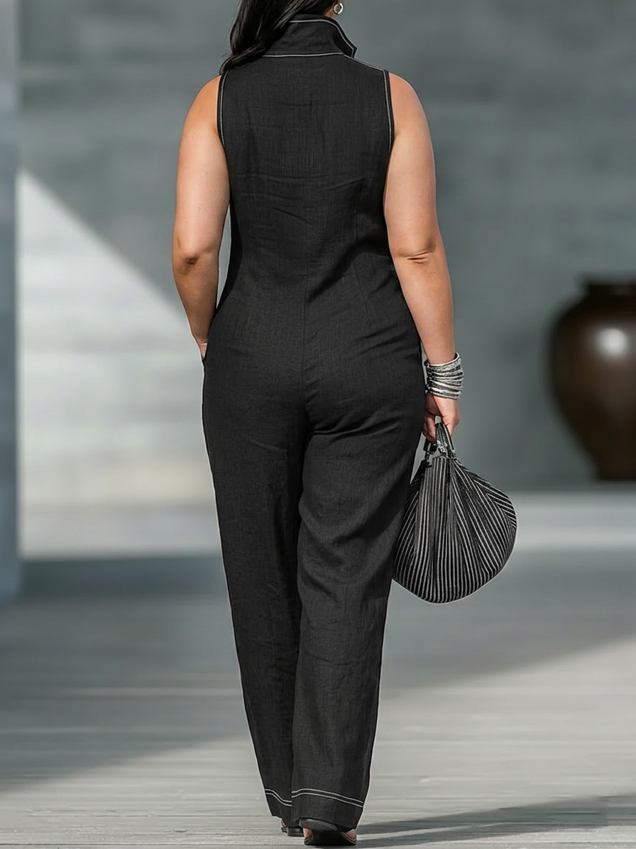 Thea - Minimalistische Jumpsuit met Witte Accenten