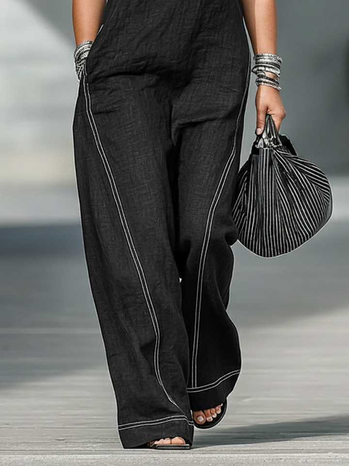 Dames Minimalistische Mouwloze Jumpsuit met Witte Afwerking