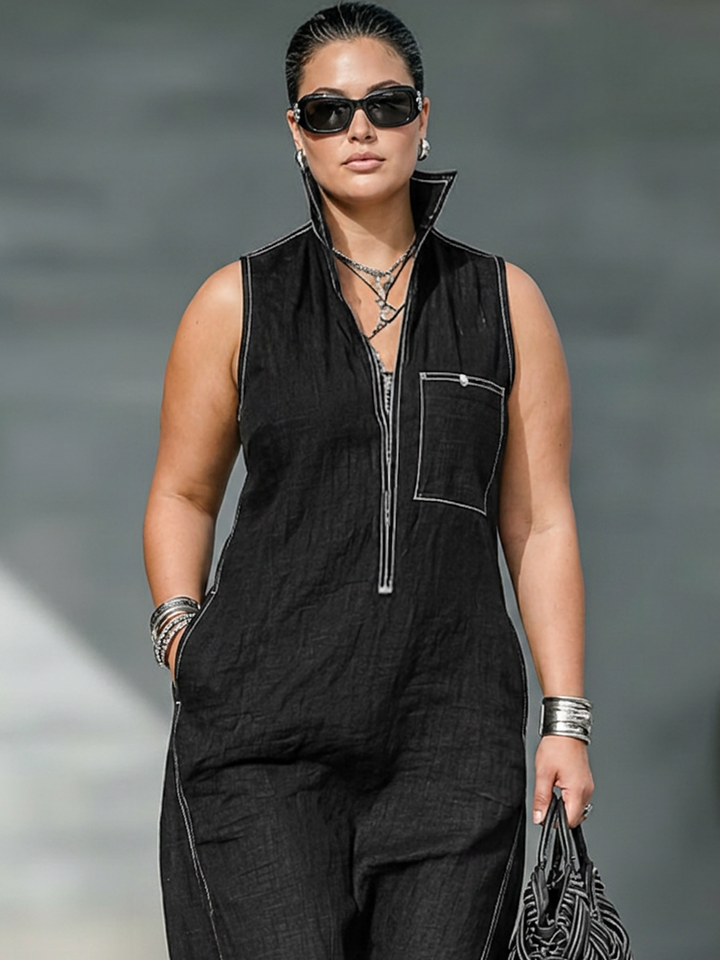 Thea - Minimalistische Jumpsuit met Witte Accenten