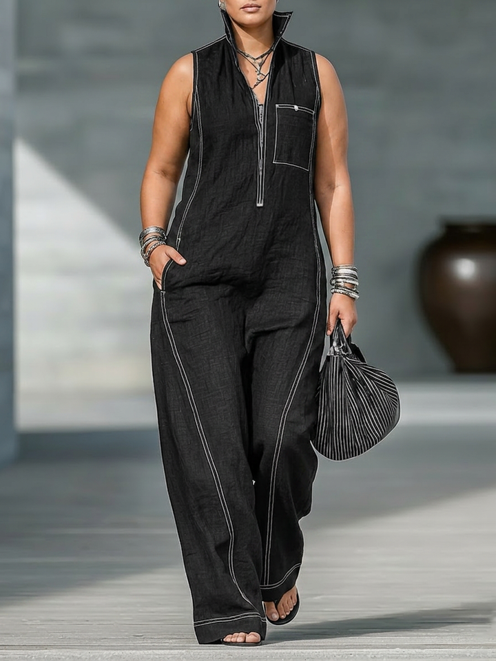 Thea - Minimalistische Jumpsuit met Witte Accenten