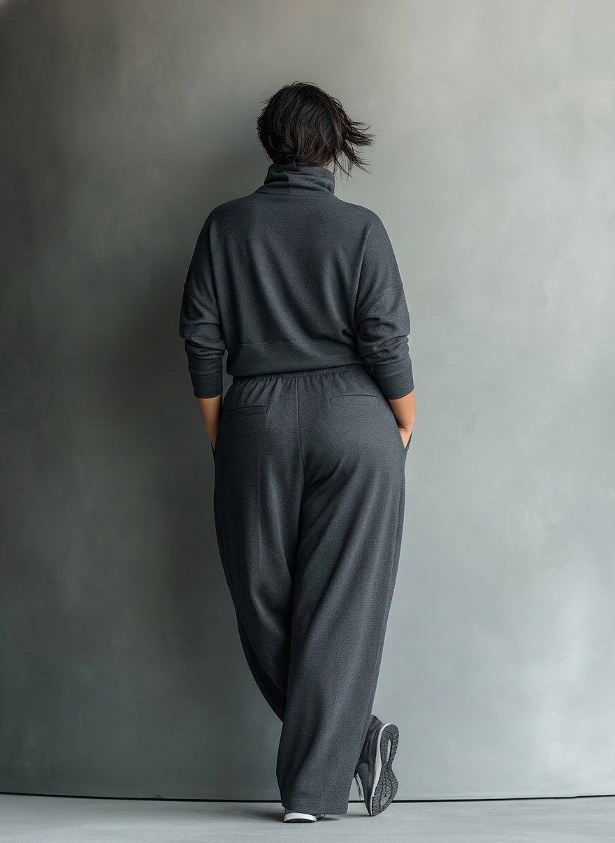Dames Charcoal Breiset met Hoge Hals en Wijde Broek