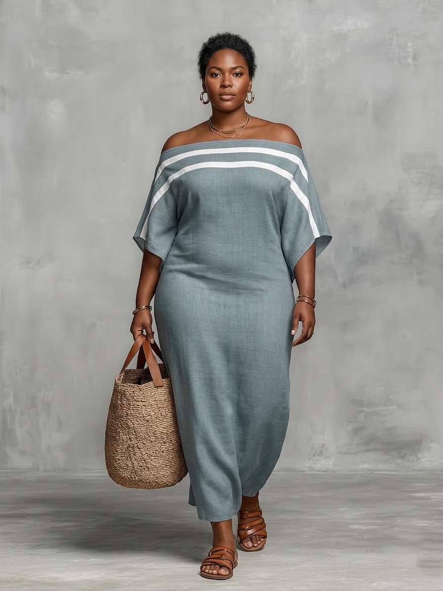 Ffion Maxi-jurk voor Vrouwen met Off-the-Shoulder Halslijn en Batwing Mouwen