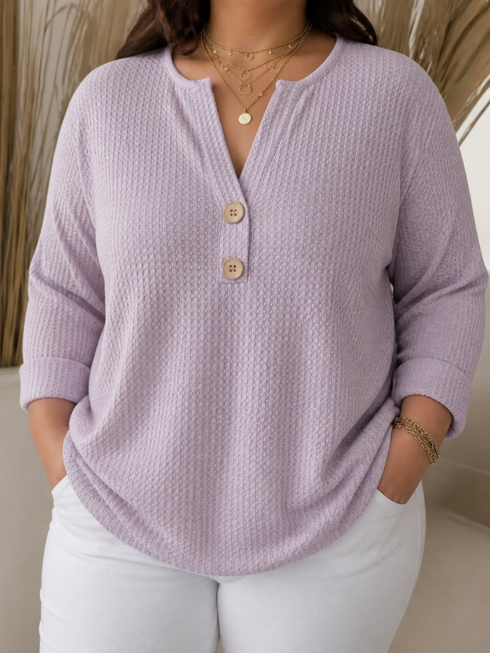 Dames Henley Top met Knoopsluiting en V-hals