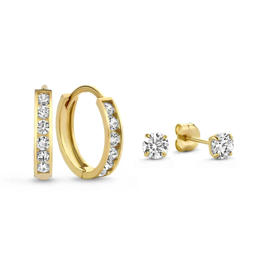 Rosa Brillane Steen Oorbellen Set | Goud