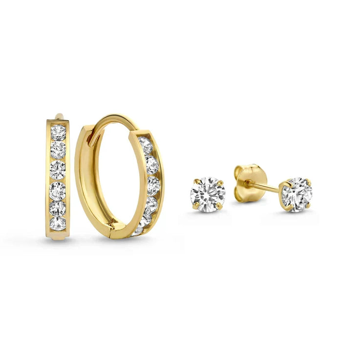 Rosa Brillane Steen Oorbellen Set | Goud