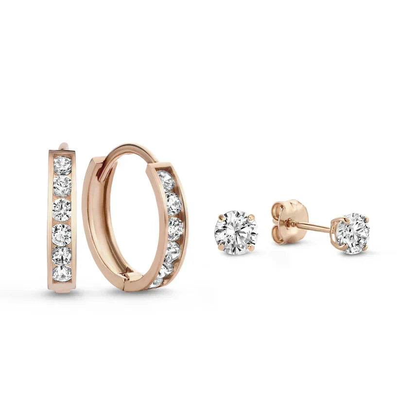 Rosa Brillane Steen Oorbellen Set | Goud