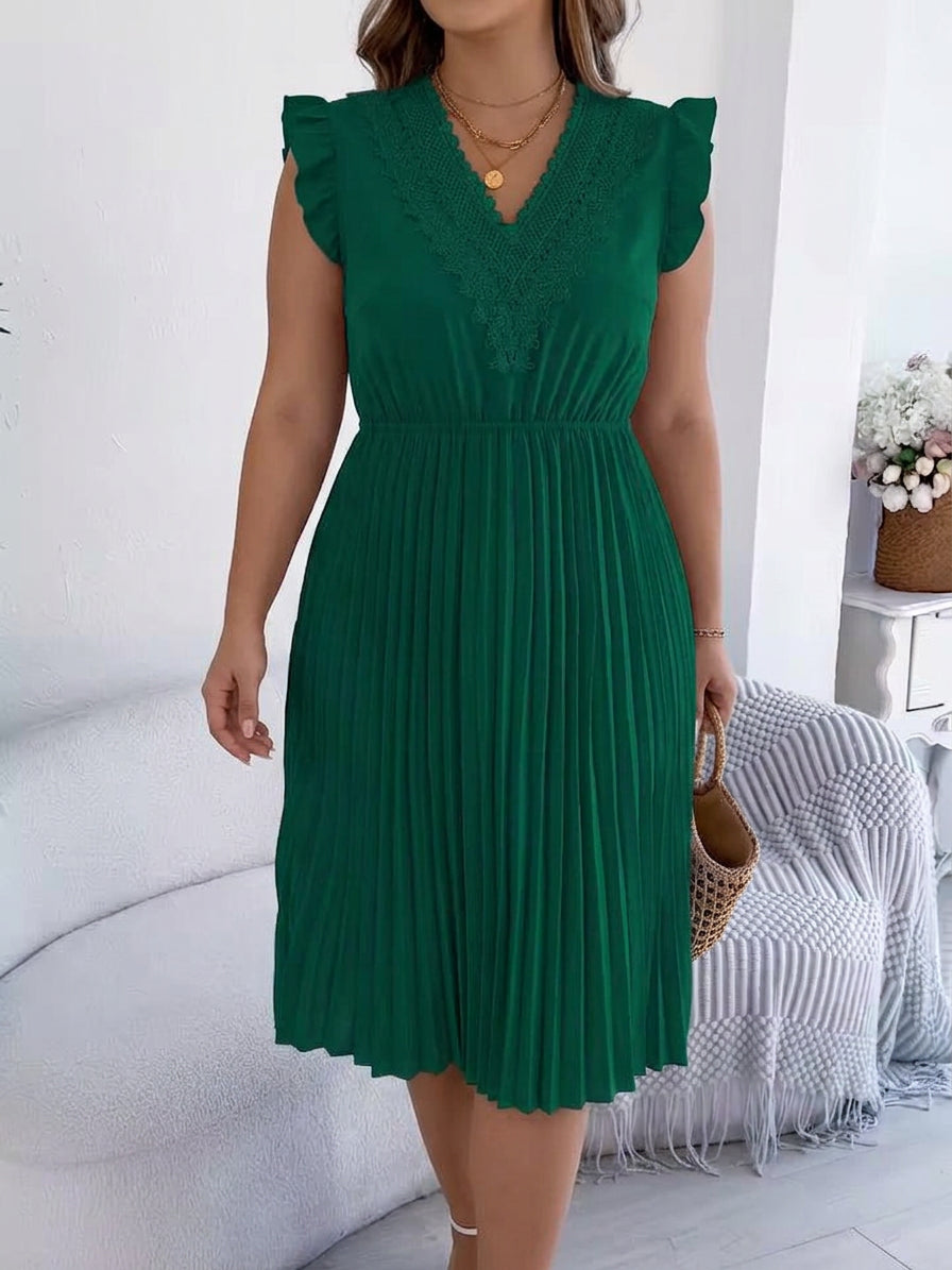 Briony – Casual V-hals Maxi Jurk met Kantdetail
