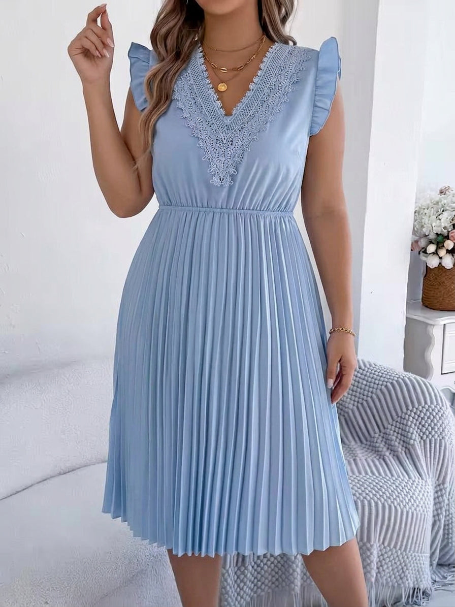 Briony – Casual V-hals Maxi Jurk met Kantdetail