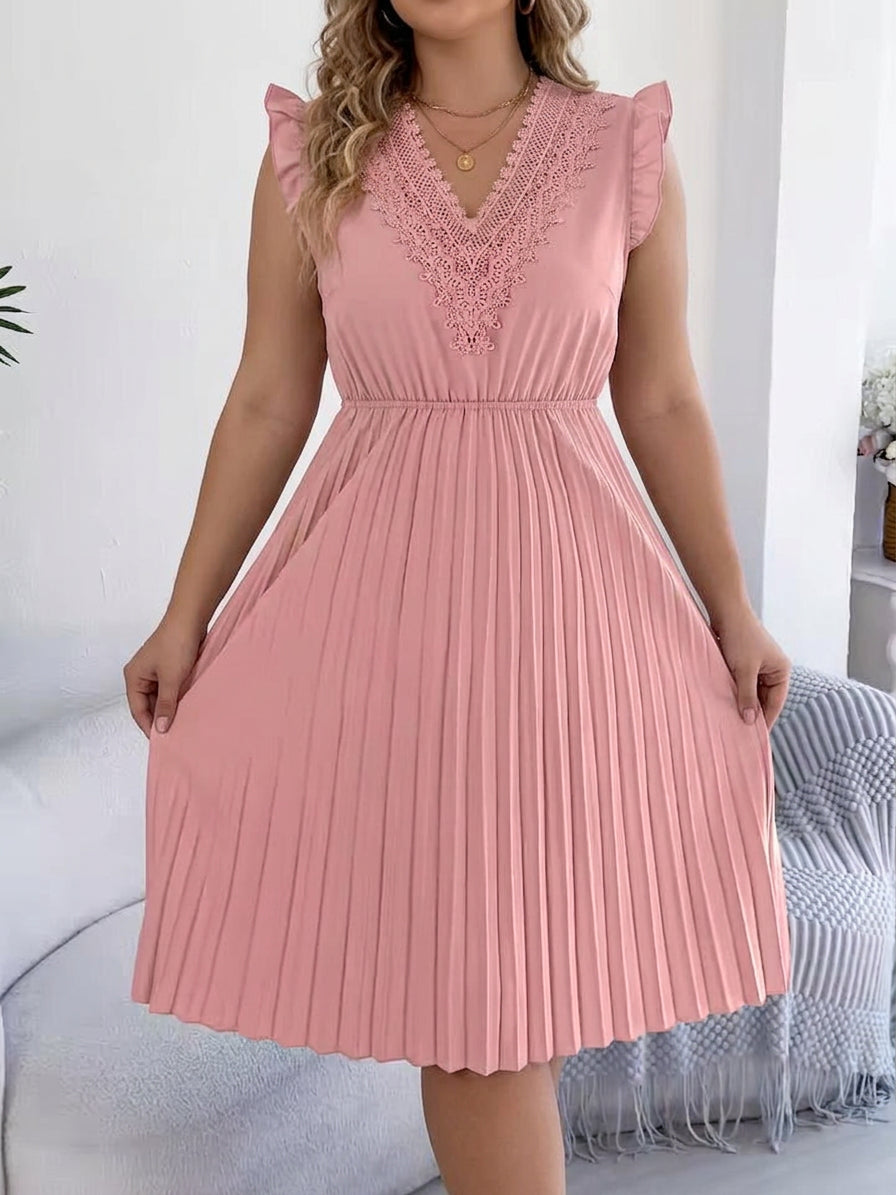 Briony – Casual V-hals Maxi Jurk met Kantdetail