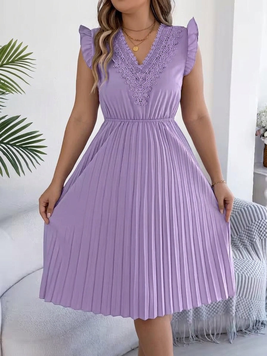 Briony – Casual V-hals Maxi Jurk met Kantdetail
