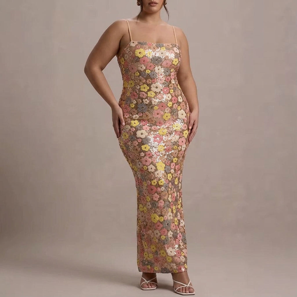 Lara - Elegante Strapless Pailletten Maxi Jurk