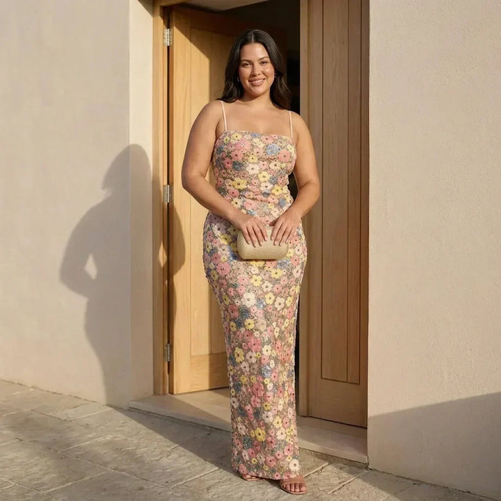 Lara - Elegante Strapless Pailletten Maxi Jurk