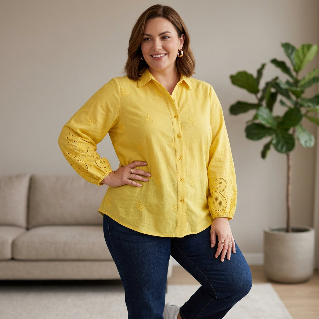 Yasmin - Pure Katoenen Schiffly Geborduurde Blouse
