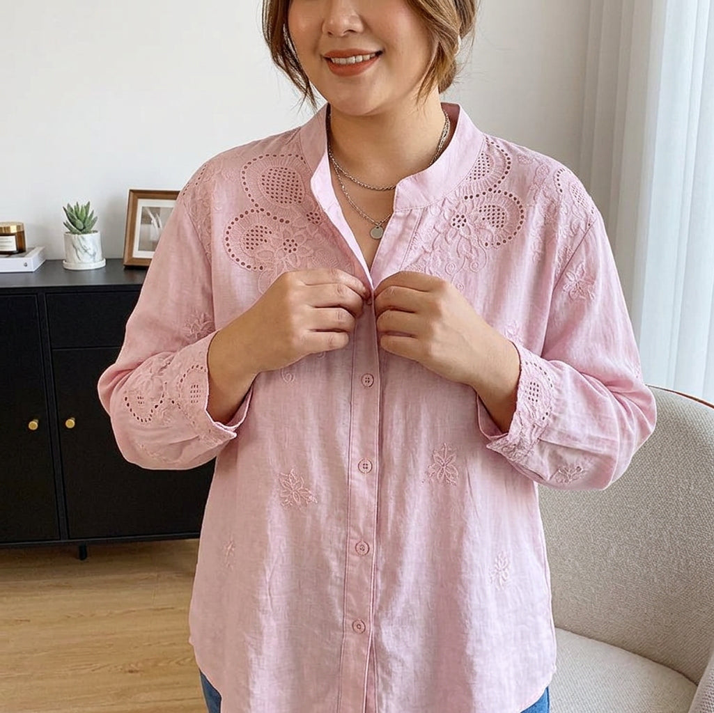 Yasmin - Pure Katoenen Schiffly Geborduurde Blouse