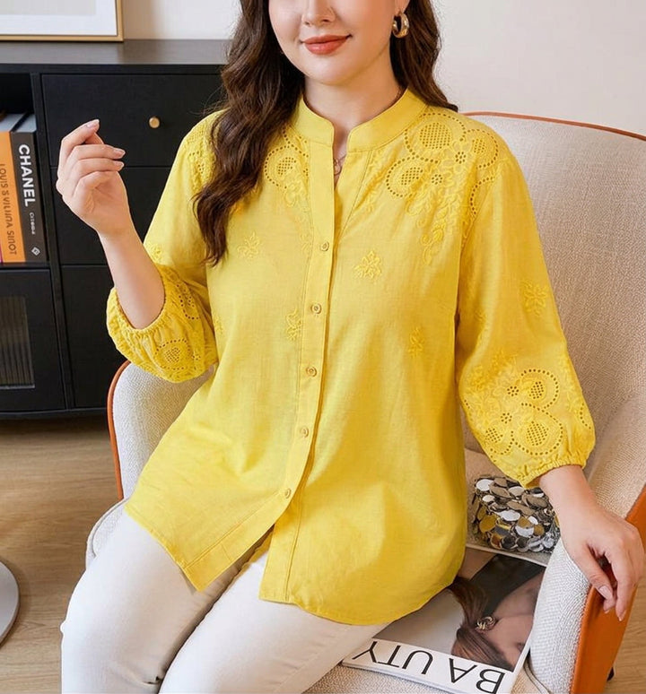 Yasmin - Pure Katoenen Schiffly Geborduurde Blouse