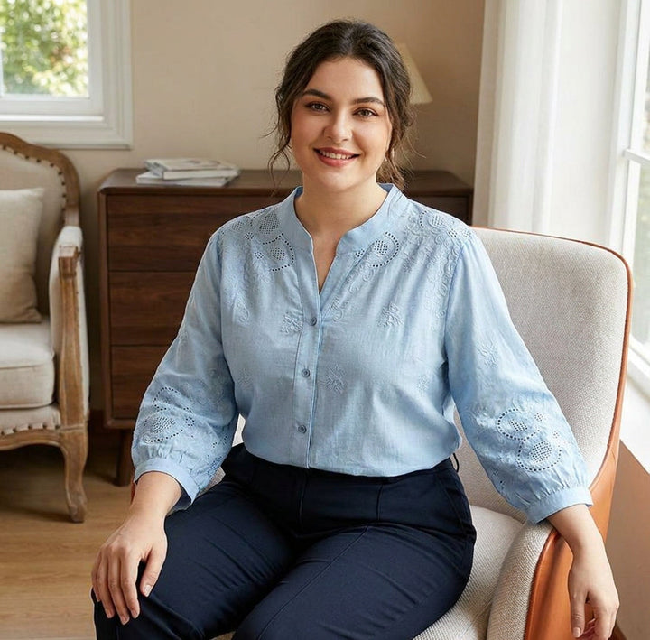 Yasmin - Pure Katoenen Schiffly Geborduurde Blouse