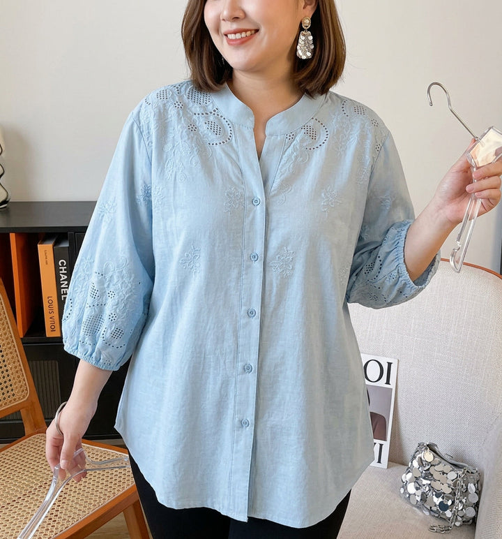 Yasmin - Pure Katoenen Schiffly Geborduurde Blouse