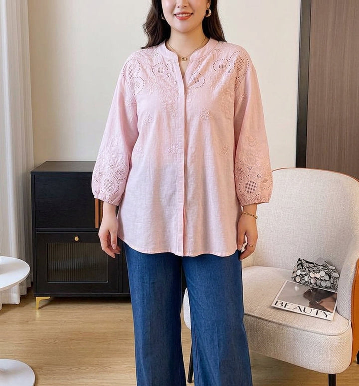 Yasmin - Pure Katoenen Schiffly Geborduurde Blouse