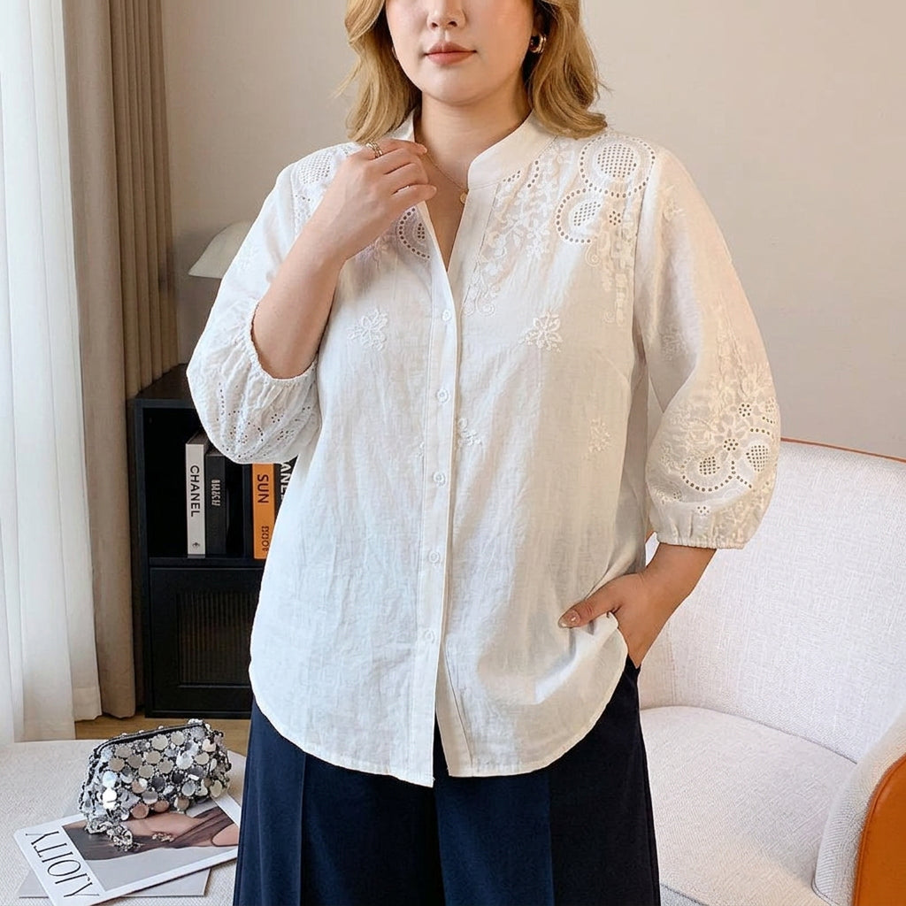 Yasmin - Pure Katoenen Schiffly Geborduurde Blouse