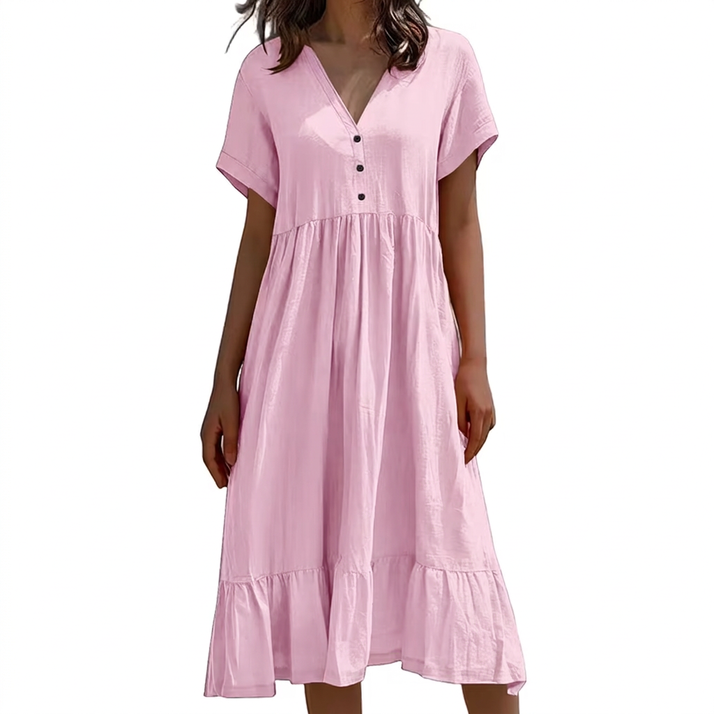 Ilse | V-Hals Knop-Front Gelaagde Midi Jurk
