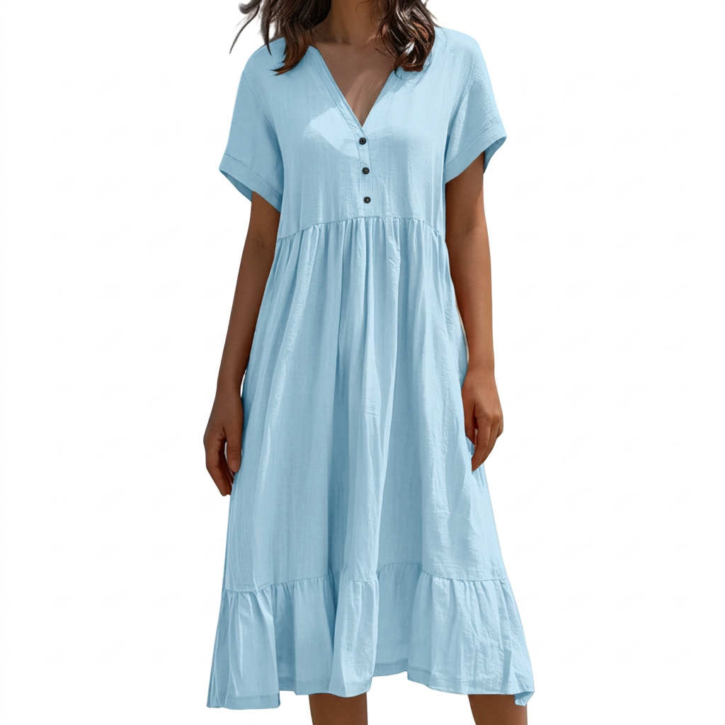 Ilse | V-Hals Knop-Front Gelaagde Midi Jurk