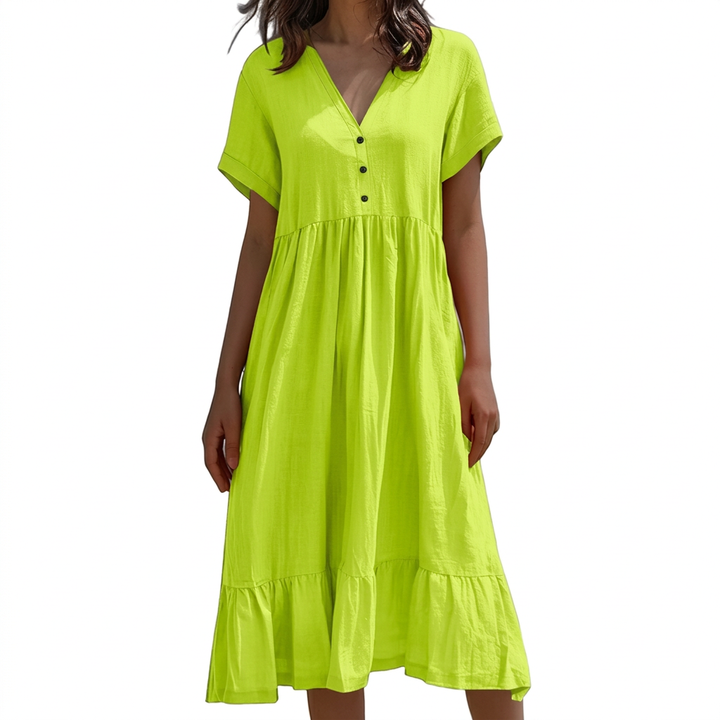Ilse | V-Hals Knop-Front Gelaagde Midi Jurk