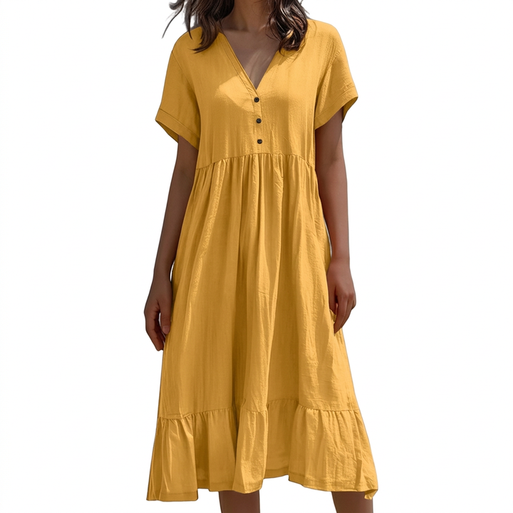 Ilse | V-Hals Knop-Front Gelaagde Midi Jurk
