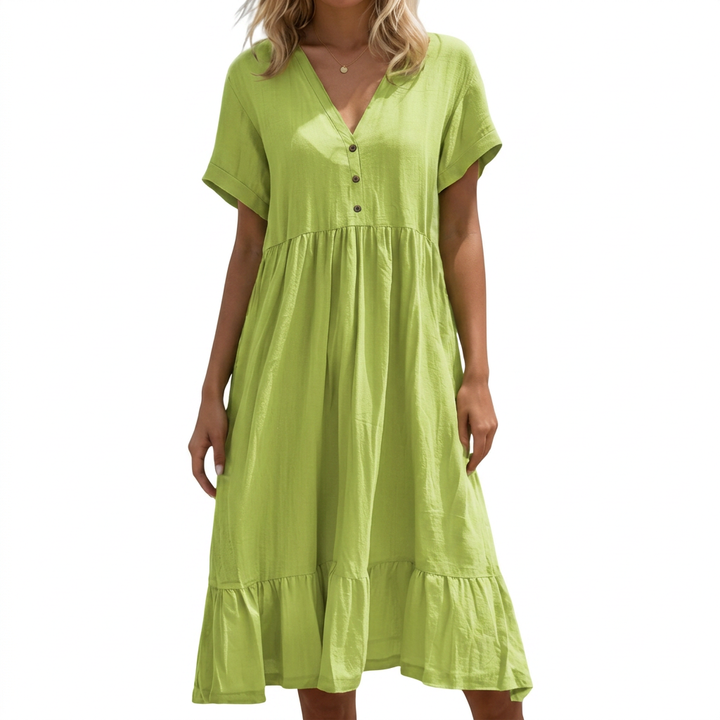 Ilse | V-Hals Knop-Front Gelaagde Midi Jurk