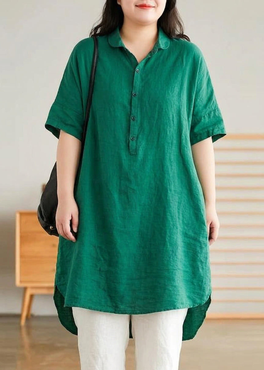 Sabine - Jade Groene Linnen Vrouwen Casual Linnen Shirt Jurk