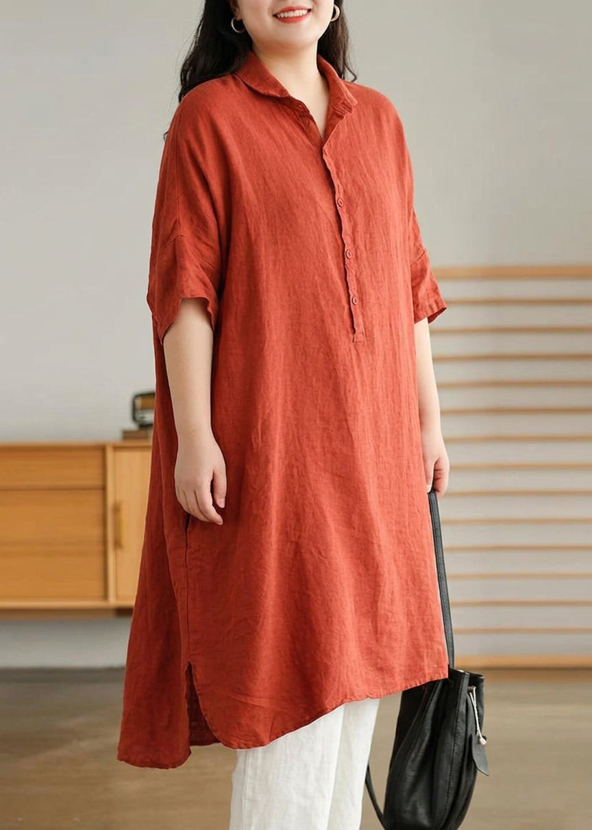 Sabine - Jade Groene Linnen Vrouwen Casual Linnen Shirt Jurk