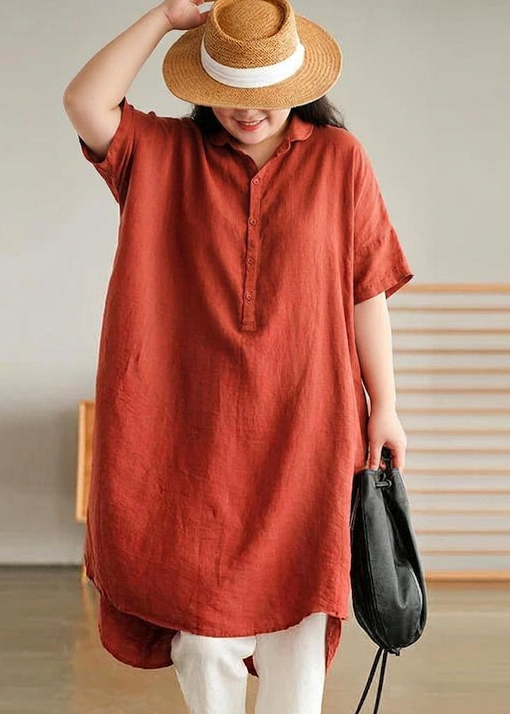 Sabine - Jade Groene Linnen Vrouwen Casual Linnen Shirt Jurk