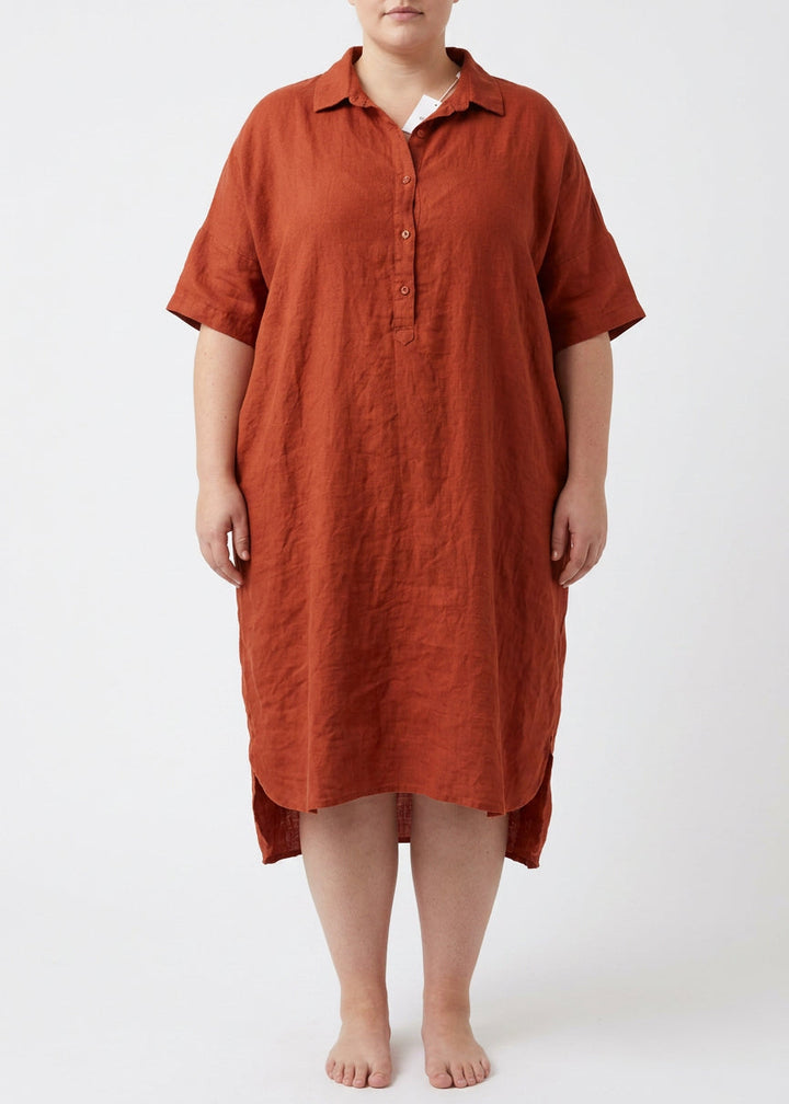 Sabine - Jade Groene Linnen Vrouwen Casual Linnen Shirt Jurk