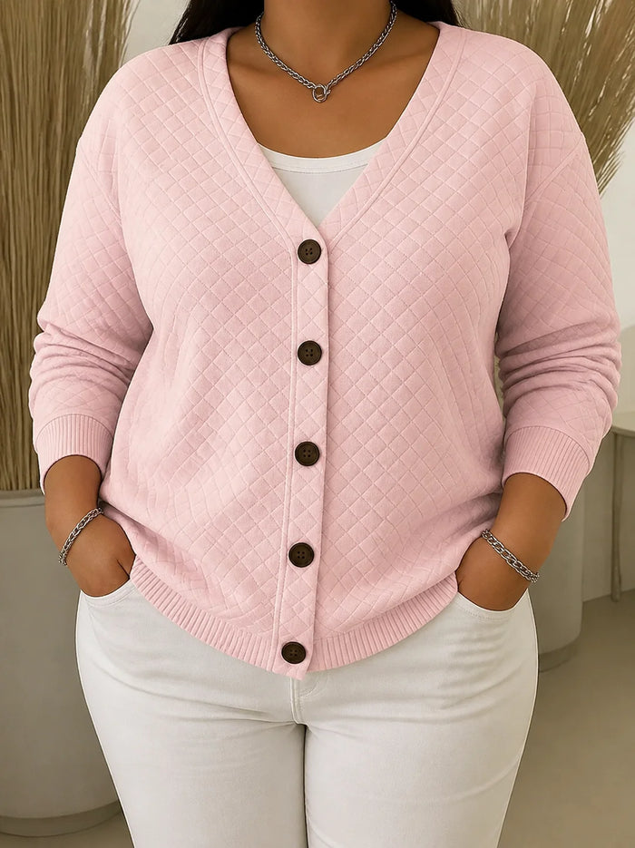 Dames Gevoerde Cardigan met Knoopsluiting en V-hals