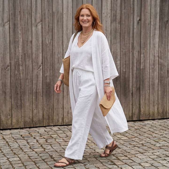Juna | Vrouwen Relaxed Tuniek Top &amp; Wijde Broek Set