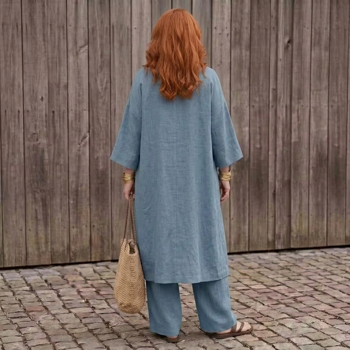 Juna | Vrouwen Relaxed Tuniek Top &amp; Wijde Broek Set
