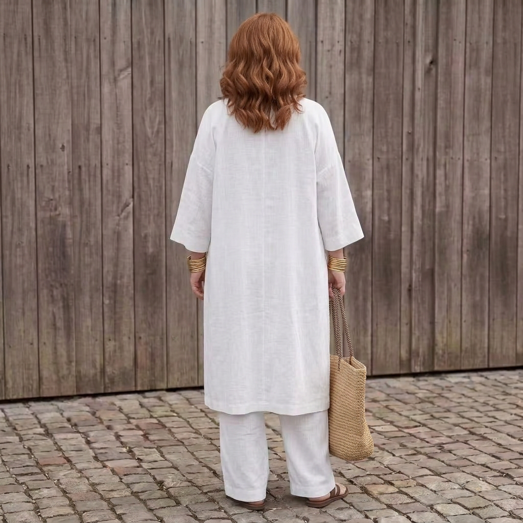 Juna | Vrouwen Relaxed Tuniek Top &amp; Wijde Broek Set