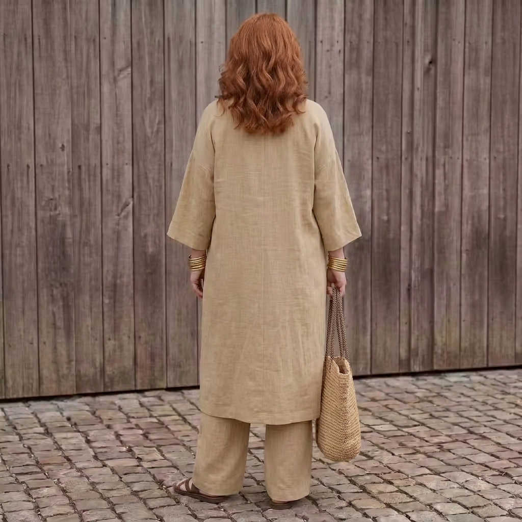 Juna | Vrouwen Relaxed Tuniek Top &amp; Wijde Broek Set