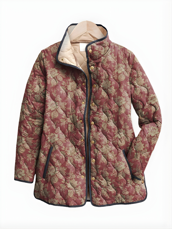 Dames Gequilteerde Jas met Bloemenprint en Rits