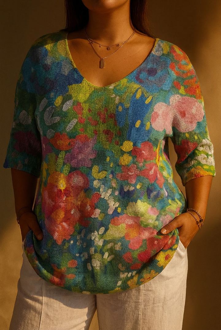 Dames Vintage Mooie Bloemen Kunstprint Casual Pullover Brei