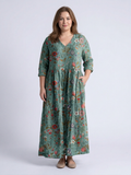 Eira | Bloemen V-hals Maxi-jurk met Driekwart Mouwen